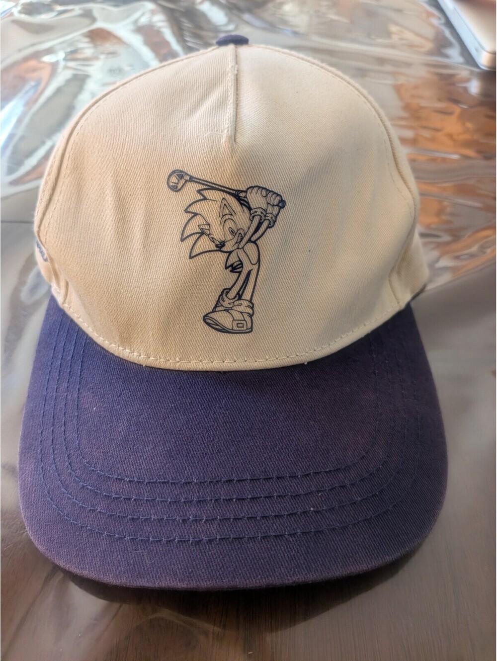 Sega Sonic The Hedgehog Top Golf Hat Cap Adjustable Cream Navy Blue Rare Used